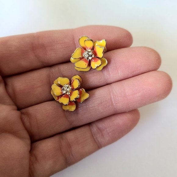 Metal and clear rhinestone earrings. - Picture 5 of 6